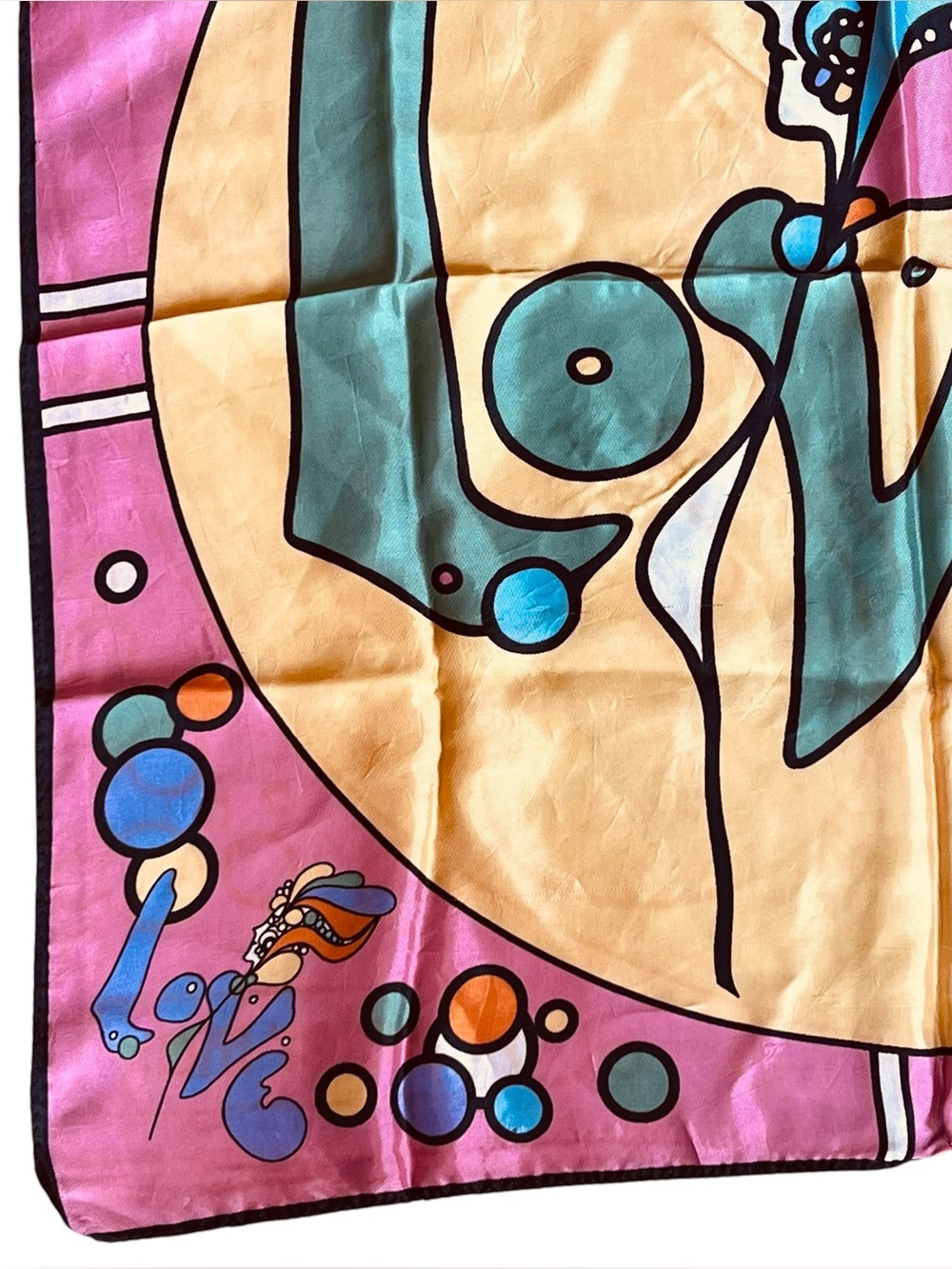 Peter Max 1970s Vintage Rare Pop Art Love Silk Scarf Psychedelic Colorful Pink - Picture 7 of 15